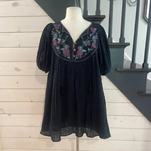 Free People Rosa Linda Embroidered Mini Dress Black NWOT Size XS - Picture 5 of 5